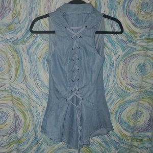Chambray Stylebook Corset-back Sleeveless Shirt